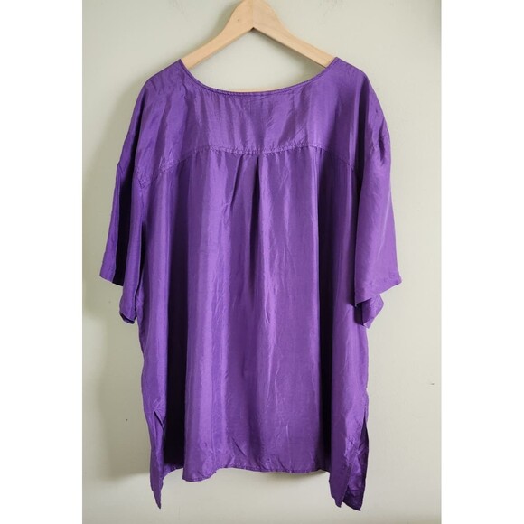 Adrian Jordan Women Top Blouse Shirt Size 30/32 Blue Shiny Silk Button Up top - Picture 4 of 6